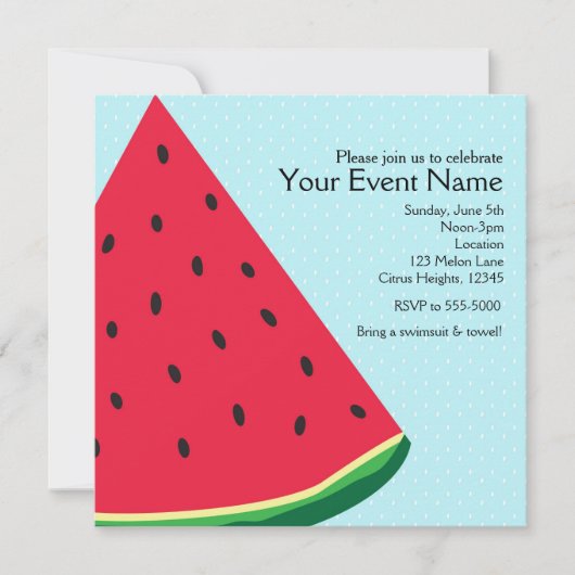 Invitation Fête d'anniversaire d'été amusante Bleu Pastèque (Devant)