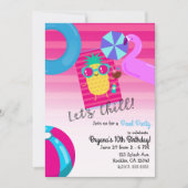 Invitation Fête d'anniversaire d'été ananas cool à la piscine (Devant)