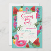 Invitation Fête d'anniversaire d'été, Ananas, Pastèque (Devant)