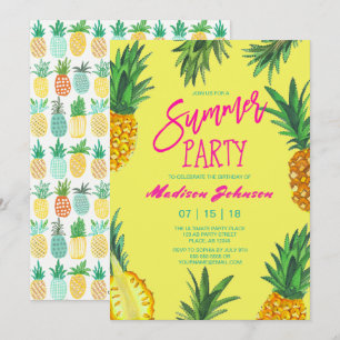 Invitation Fête d'anniversaire d'été au thème de l'ananas lum