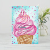 Invitation Fête d'anniversaire d'été avec cône de glace (Debout devant)