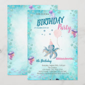 Invitation Fête d'anniversaire d'été ballon pieuvre marine (Devant / Derrière)