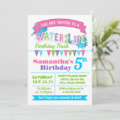 Invitation Fête d'anniversaire d'été de glissade en rose turq (Debout devant)