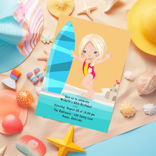 Invitation Fête d'anniversaire d'été de plage pour fille blon