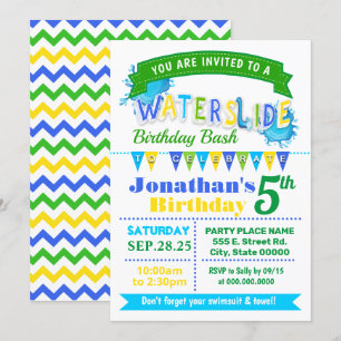 Invitation Fête d'anniversaire d'été de toboggans bleu vert