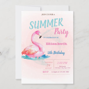 Invitation Fête d'anniversaire d'été Flamants roses mignons