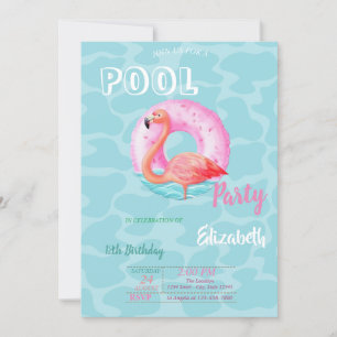 Invitation Fête d'anniversaire d'été Flamingos roses flotteur