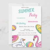 Invitation Fête d'anniversaire d'été Pool Party (Devant)