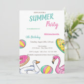 Invitation Fête d'anniversaire d'été Pool Party (Debout devant)