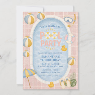 Invitation Fête d'anniversaire d'été pour enfants à la piscin