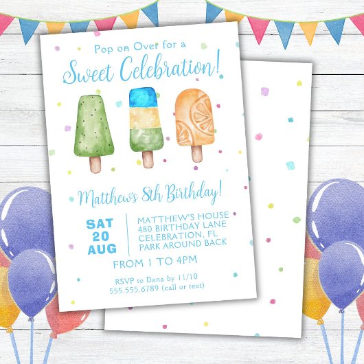 Invitation Fête d'anniversaire d'été pour garçons avec glace