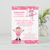 Invitation Fête d'anniversaire d'étoiles de rose d'astronaute (Debout devant)