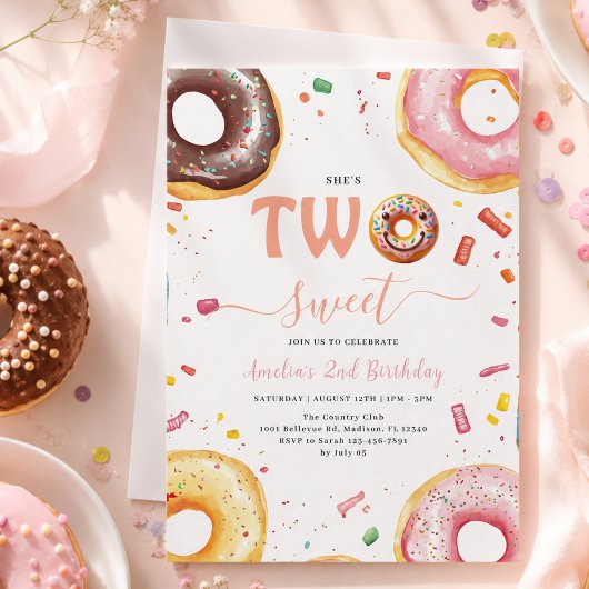 Invitation Fête d'anniversaire Deux Donuts Sucrés 2 ans