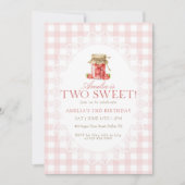 Invitation Fête d'anniversaire Deux Fraises Douces Gingham Ro (Devant)