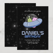 Invitation Fête d'anniversaire d'extraterrestre d'OVNI annive (Devant / Derrière)