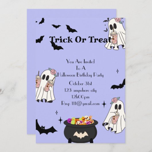 Invitation fête d'anniversaire d'halloween (Devant / Derrière)