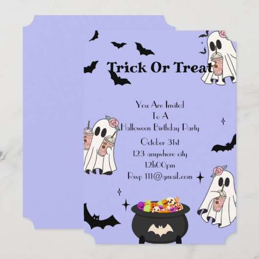 Invitation fête d'anniversaire d'halloween (Devant / Derrière)