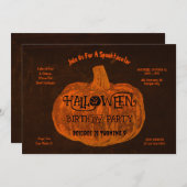 Invitation Fête d'anniversaire d'Halloween Citrouille orange (Devant / Derrière)