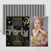 Invitation Fête d'anniversaire d'Halloween de sorcière jaune  (Devant / Derrière)