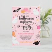 Invitation Fête d'anniversaire d'Halloween en rose Costume Sp (Debout devant)