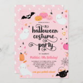 Invitation Fête d'anniversaire d'Halloween en rose pour fille (Devant / Derrière)