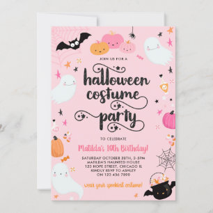 Invitation Fête d'anniversaire d'Halloween en rose pour une f