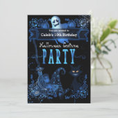 Invitation Fête d'anniversaire d'Halloween Lumières bleu magi (Debout devant)