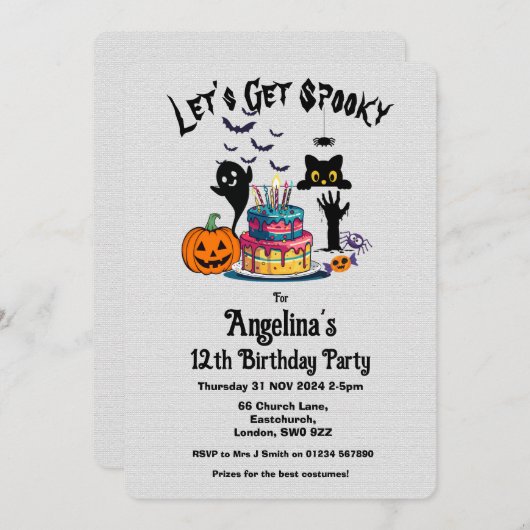 Invitation Fête d'anniversaire d'Halloween personnalisable (Devant / Derrière)