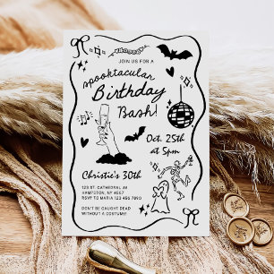 Invitation Fête d'anniversaire d'Halloween pour adultes dessi