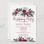 Invitation Fête d'anniversaire d'hiver chic et floral aquarel (Devant)