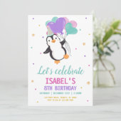 Invitation Fête d'anniversaire d'hiver de Girl Penguin (Debout devant)