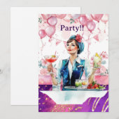 Invitation Fête d'anniversaire d'hôtesse de l'air (Devant / Derrière)