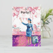 Invitation Fête d'anniversaire d'hôtesse de l'air (Debout devant)