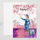 Invitation Fête d'anniversaire d'hôtesse de l'air (Devant / Derrière)