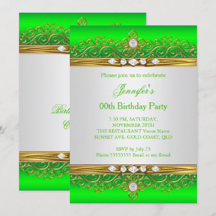 Invitation Fête d'anniversaire Diamant Blanc Or Vert Citron