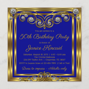 Invitation Fête d'anniversaire diamant or bleu royal femme