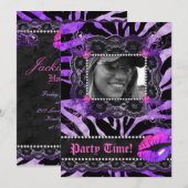 Invitation Fête d'anniversaire Diamants à Dentelle Lèvres Vio (Devant / Derrière)