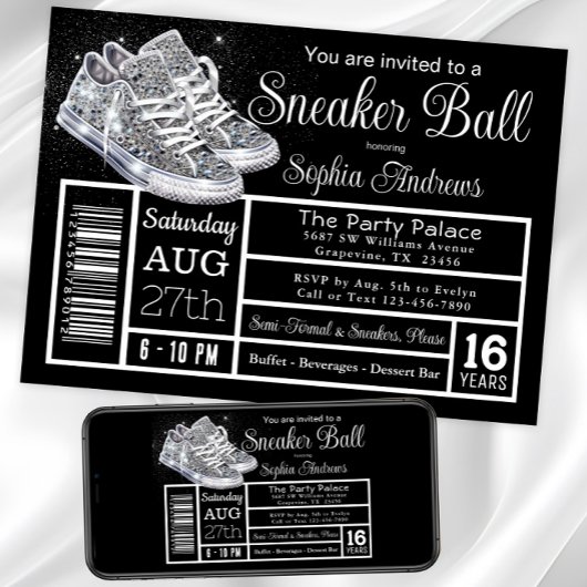 Invitation Fête d'anniversaire Diamond Sneaker Ball