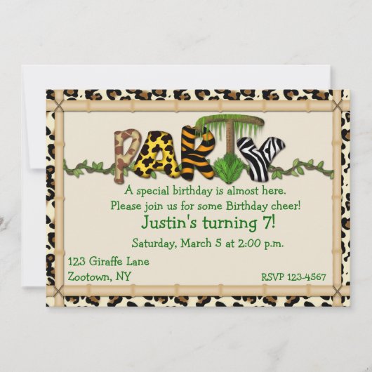 Invitation Fête d'anniversaire d'impression de jungle (Devant)