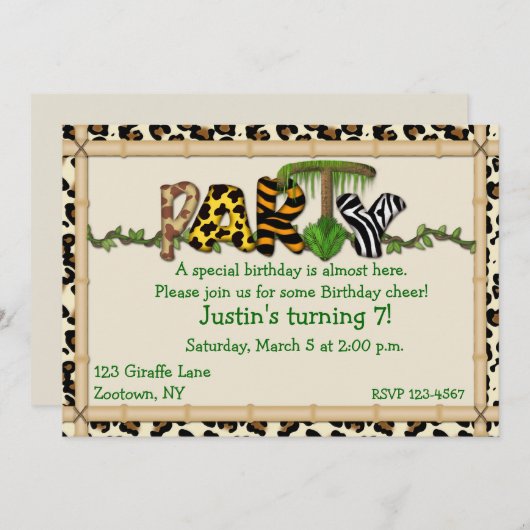 Invitation Fête d'anniversaire d'impression de jungle (Devant / Derrière)