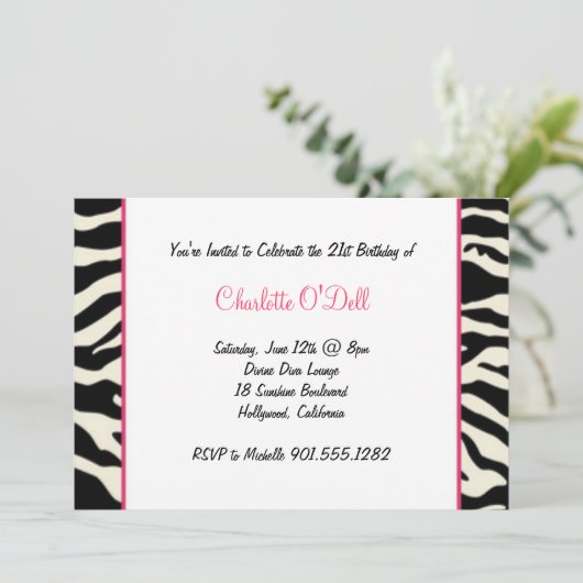 Invitation fête d'anniversaire d'impression zebra (Debout devant)
