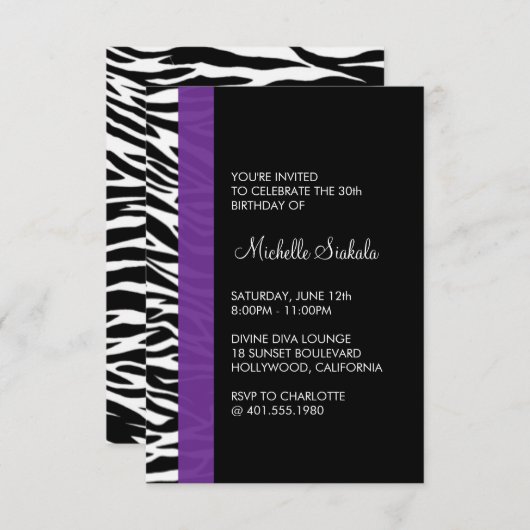 Invitation fête d'anniversaire d'impression zébrée (Devant / Derrière)