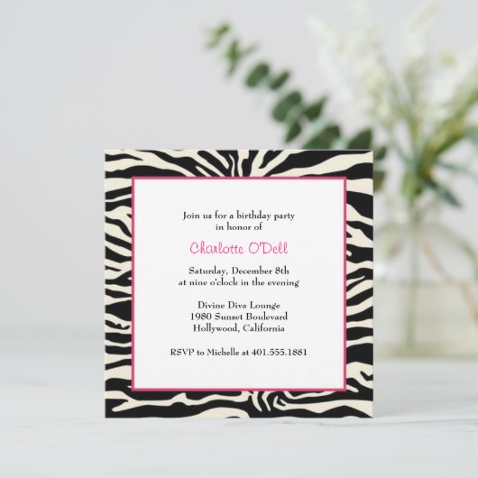 Invitation fête d'anniversaire d'impression zébrée (Debout devant)