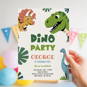 Invitation Fête d'anniversaire Dino drôle et mignon 5ème anni