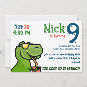 Invitation Fête d'anniversaire Dino la plus cool - T-Rex parf