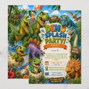 Invitation Fête d'anniversaire Dino Splash Party - Fête de pi