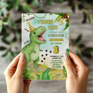 Invitation Fête d'anniversaire Dinosaur Jurassique Trois Rex