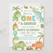Invitation Fête d'anniversaire Dinosaur One-A-Saurus 1 an (Devant)