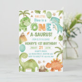 Invitation Fête d'anniversaire Dinosaur One-A-Saurus 1 an (Debout devant)