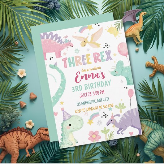 Invitation Fête d'anniversaire Dinosaur Three Rex 3 ans